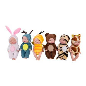 1 buc Dormi Papusa Drăguț Animal Baby Doll 3.5 inch Înălțime Simulat Renăscut Baby pentru Copii Jucarie cu Haine