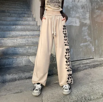 100% Bumbac Pentru Femei Pantaloni Largi Picior Hip-Hop Liber Harajuku Scrisoare De Imprimare Direct Direct De Epocă Supradimensionate Dans Pantaloni Doamna