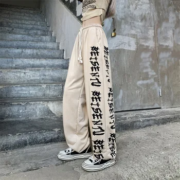 100% Bumbac Pentru Femei Pantaloni Largi Picior Hip-Hop Liber Harajuku Scrisoare De Imprimare Direct Direct De Epocă Supradimensionate Dans Pantaloni Doamna Imagine 2