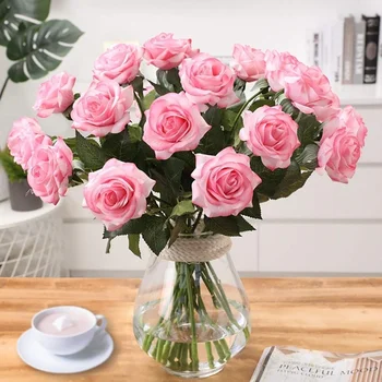 12 Pack Faux Floare Trandafir Decor Imitație A Crescut Latex Mătase Trandafir Buchet De Flori Aranjament Acasă Decor Petrecere