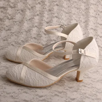 2 inch Tocuri de Nunta pentru Mireasa din Dantela ivoire Deget de la picior Închis Doamnelor Pantofi Mary Jane Imagine 2