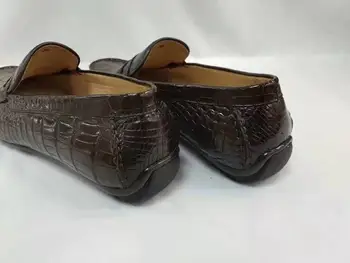 2019 adevărat crocodil burta piele matt barbati adidas moda de petrecere a timpului liber plat de zi cu zi de pantofi reale 100% piele de crocodil de culoare negru Imagine 2