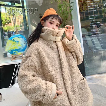 2019 Faux Blana Lambswool Supradimensionate Sacou Moda Solid Haina De Iarna Hairly Îmbrăcăminte Exterioară Pentru Femei