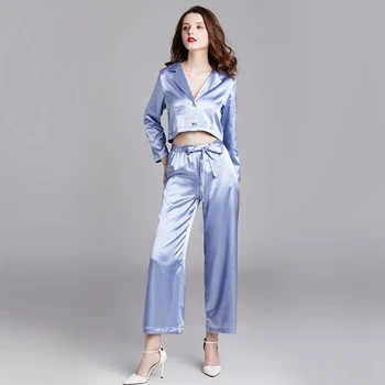2020 Primavara-Vara Noi femeile Matasos de Satin, 2 BUC Set de Pijama Sexy si Damele de Noapte Solid Costum Casual Homewear Liber cămășuță de Noapte, Îmbrăcăminte exterioară