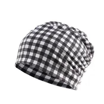 2021 Bumbac Toamna iarna Chelioși capac beanie hat plaid print turban Pălărie eșarfă dublă utilizare pentru Bărbați și Femei 69