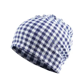 2021 Bumbac Toamna iarna Chelioși capac beanie hat plaid print turban Pălărie eșarfă dublă utilizare pentru Bărbați și Femei 69 Imagine 2
