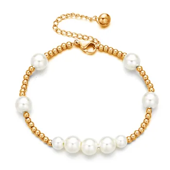 2021 Moda Pearl Bilă de Oțel Femei Brățară din Oțel Inoxidabil Margele Bijuterii de Mana Personalitate 5 Pearl Producătorii en-Gros Imagine 2