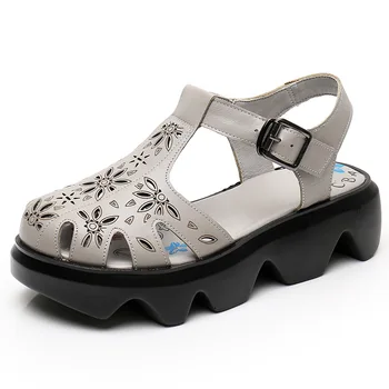 2021 Noua Moda Rotund Deget de Sus piele de Vacă de Vară pentru Femei Sandale Platforma Non-alunecare Spori Sandale Sandale de Moda de Mari Dimensiuni 43 Imagine 2
