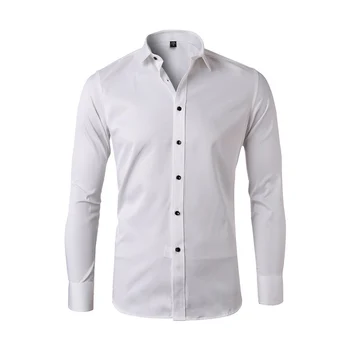 2021 Om de Moda Tricou cu Maneci Lungi, Stil de Afaceri Simplu de Culoare Solidă Regulat se Potrivesc de Bază Formală Guler de Turn-down Îmbrăcăminte рубашка