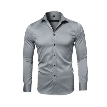 2021 Om de Moda Tricou cu Maneci Lungi, Stil de Afaceri Simplu de Culoare Solidă Regulat se Potrivesc de Bază Formală Guler de Turn-down Îmbrăcăminte рубашка Imagine 2