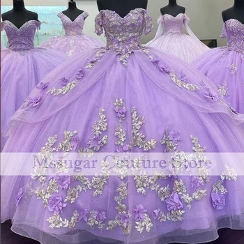 2021 Violet Princess Dantela Rochii Quinceanera Rochie De Minge Aplici Pe Umăr Dulce 16 Celebritate Dress Vestidos De Quinceanera