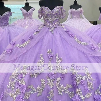 2021 Violet Princess Dantela Rochii Quinceanera Rochie De Minge Aplici Pe Umăr Dulce 16 Celebritate Dress Vestidos De Quinceanera Imagine 2