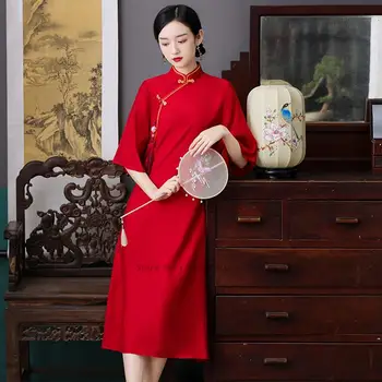 2022 femei de mireasa rochie de domnisoara de onoare qipao de sex feminin rochie eleganta tradiționale mandarin guler qipao oriental chongsam rochie qipao Imagine 2