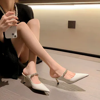 2022 Femei Papuci piele naturala 22-24.5 cm de sus piele de vacă din piele complet Sexy diamond sequin curea catâri femeie papuci Imagine 2