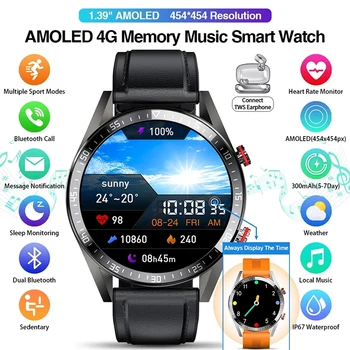 2022 Noi 454*454 Ecran Ceas Inteligent Afișa Întotdeauna Timp Bluetooth Apel de Muzică Locale Smartwatch Pentru Barbati Android TWS Căști Imagine 2