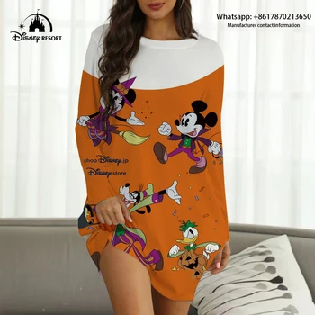 2022 Nou Marca Disney Mickey si Minnie Anime Imprimare de Crăciun Toamna Femei Sexy Petrecere de Club Femei Rochie Boho Homewear