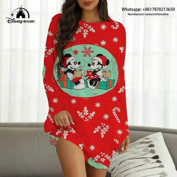 2022 Nou Marca Disney Mickey si Minnie Anime Imprimare de Crăciun Toamna Femei Sexy Petrecere de Club Femei Rochie Boho Homewear Imagine 2
