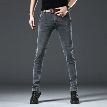 2022 Noua Moda Barbati Stil Coreean High Street Slim Fit Butonul De Personalitate Vintage Clasic Mens Pantaloni Denim Pantaloni Gri Imagine 2