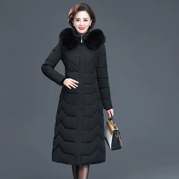 2023 Noi femei jacheta de iarna se Ingroase sacou Cald haină lungă de moda guler de blană cu glugă de îmbrăcăminte de sex feminin parka mujer P34 Imagine 2