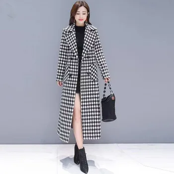 2023 Toamna Și Iarna Noi Hepburn Stil Lung Genunchi-lungime Carouri Slim Moda All-meci Haină de Lână Femei Trend