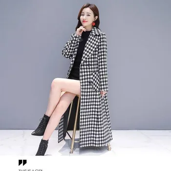 2023 Toamna Și Iarna Noi Hepburn Stil Lung Genunchi-lungime Carouri Slim Moda All-meci Haină de Lână Femei Trend Imagine 2
