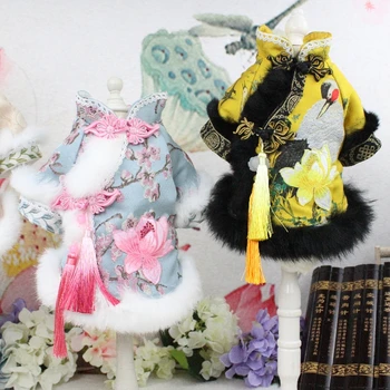 3 culori de Companie haine de câine de companie Tang costum cheongsam stil Chinezesc iaz de lotus lunii show Wo costum de companie Anul Nou dress Imagine 2