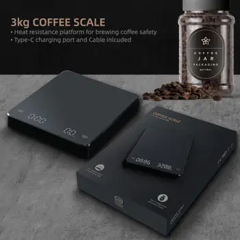 3kg Magazin Oglindă Neagră de Bază+ New Digital de Cafea Alimente Scară de Bucatarie Cu Timpul USB Greutate de Lumină Mini cantar Digital de Bucatarie