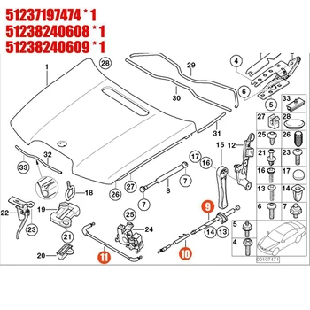 3PCS de deschidere a Capotei Motorului Cablu Bowden Kit pentru BMW E65 E66 7Er 51237197474 Imagine 2