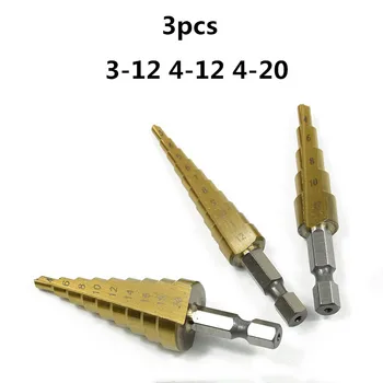 3pcs HSS Oțel Titan Pas burghie 3-12mm 4-12mm 4-20mm Pas Con Instrumente de Tăiere din Oțel de prelucrare a Lemnului Lemn Metal Foraj