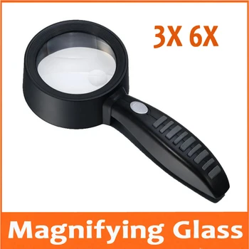 3X 6X Buzunar Lectură Sticlă Mâner Lupa Cadou Lupă de Sticlă de Lectură Detasabila Tip Lupa cu 2 Lămpi cu LED-uri pentru Bătrân