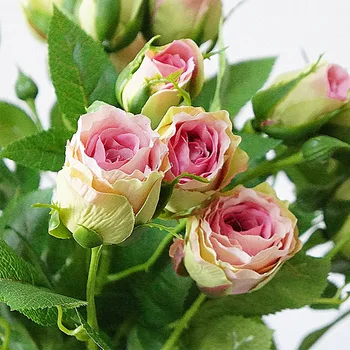 4 Capete de Flori Artificiale Tulpina Lunga Decor de Nunta Trandafir de Mătase Flori de Plastic Ramuri cu Frunze Hotelul Home Decor