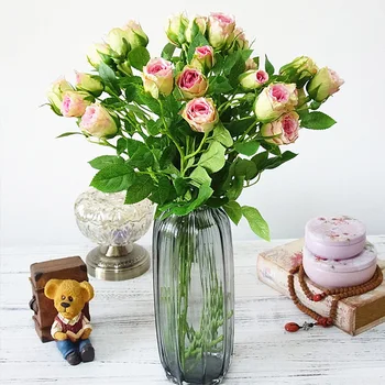 4 Capete de Flori Artificiale Tulpina Lunga Decor de Nunta Trandafir de Mătase Flori de Plastic Ramuri cu Frunze Hotelul Home Decor Imagine 2