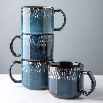 400ml Vintage Albastru Cana Ceramica mic Dejun Cafea cu Lapte Cesti de Ceai Creativ Două Căni de Bucătărie Drinkware Ziua de nastere Cadouri de casă nouă Imagine 2