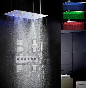 5 Funcțiile Apei Lucra Împreună Sau Separat 80X40 CM Ploaie Swash & Pulverizarea Cap de Duș Baie LED Robinet de Duș Set