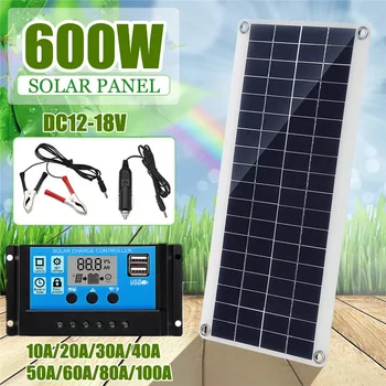 600W Panou Solar Kit 12V USB de încărcare de Celule Solare Bord Portabil pentru Telefon RV Masina MP3 PAD 10A/20A/30A/40A/50A/60A/100A Controller