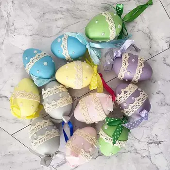 6PCS Colorate Meserii DIY bunuri de Vacanță Ziua de Paști Ouă Agățat Ornament Arc Panglică Ouă de Paște Fericit