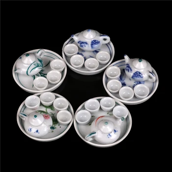 6pcs imprimeu Floral Colorat de Ceai din Portelan Set Tacamuri Cupa Placa Miniatură casă de Păpuși Piese de Simulare Mobilier Jucarii