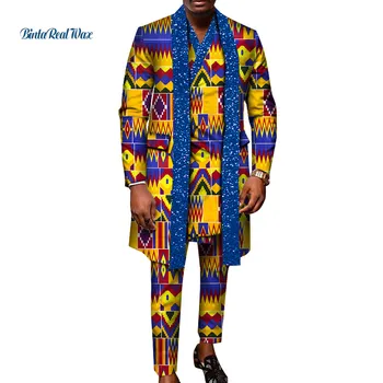 Africa de Design de Îmbrăcăminte Bărbat din Africa de Haine Bling Petrecere Barbati Top Lung Cămăși și Pantaloni 3pcs Seturi WYN1244 Imagine 2