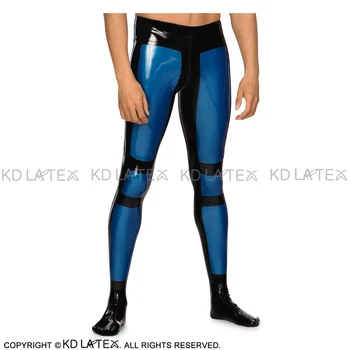 Albastru metalizat Și Negru Ornamente Sexy Latex Pantaloni Cu Picioare Șosete Pantaloni de Cauciuc Fundul CK-0080