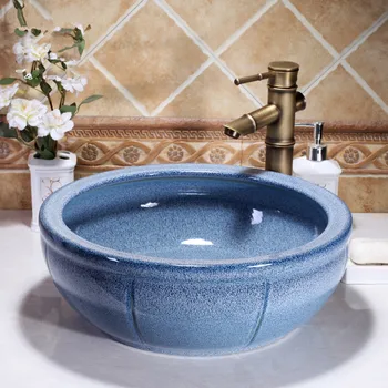 Albastru Tradițională Chineză Vestiar blat de portelan chiuveta baie chiuvete ceramice ceramice lavoarul