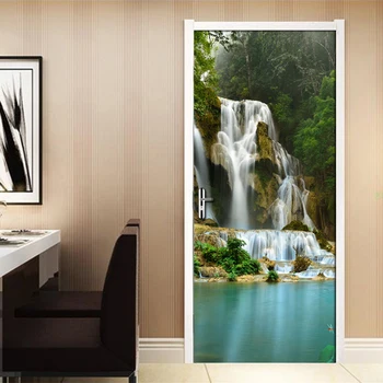 Apa de munte Cascadă, Peisaj pictura Murala din PVC Murală Autocolant DIY Camera de zi Dormitor rezistent la apa Usa 3D Tapet Decor Acasă Imagine 2