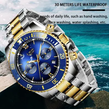 Aur de lux LIGE 8913 Bărbați Ceasuri de Afaceri de Moda Cronograf rezistent la apa Data Ceas Casual Sport Cuarț Bărbați Ceasuri de mana Imagine 2