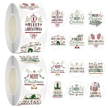 Auto-Adeziv de Crăciun Etichete 500pcs/rola Crăciun Fericit Etichete Rola de 1,5 Inch 4 Modele Rundă de Crăciun Autocolante Decorative