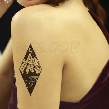 Autocolant tatuaj planet moon star pădure de munte, copac, râu, Apă Transfer Temporar Fals tatuaj flash tatuaj pentru copil fata de oameni
