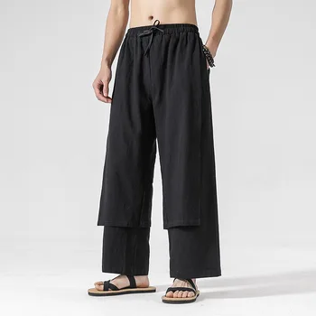 Barbati Haine Tradiționale Chinezești 2022 Primavara-Vara Noi De Lenjerie Vintage De Culoare Solidă Pantaloni Sex Masculin Moda Casual Pantaloni Largi Imagine 2
