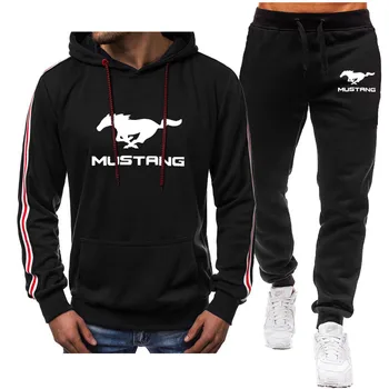 Barbati Hanorac cu glugă Mustang masina logo-ul de imprimare Nou pentru Bărbați imbracaminte de Primavara Toamna（Hanorac+pantaloni）Moda casual 2-bucata set