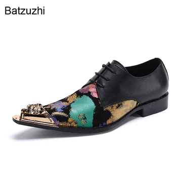 Batzuzhi Nou Brand de Pantofi Bărbați Subliniat Deget de Metal Rochie din Piele Pantofi pentru Bărbați Dantela-up Culoare Rock de Afaceri, Petrecere si de Nunta Pantofi de Om Imagine 2