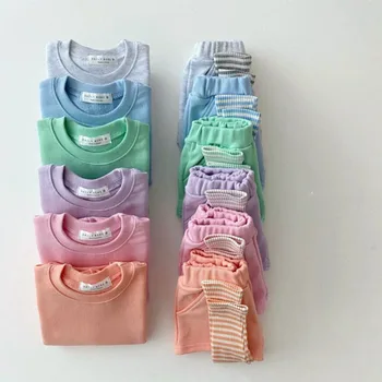 Bomboane de culoare pulover pantaloni set de două piese pentru fete si baieti set haine fete haine de moda Imagine 2