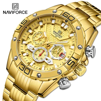 Brand de Top NAVIFORCE Bărbați Ceas de Moda Casual, Ceasuri de Aur din Oțel Inoxidabil Luminos rezistent la apă, Cronograf Cuarț Ceas Pentru Bărbați