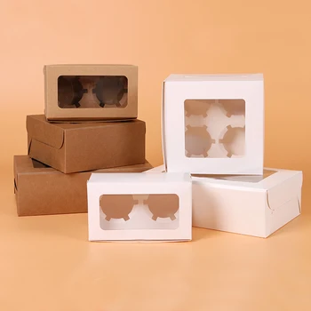 Brioșă cutii de ambalaj 2/4/6 cupcake cutii,hârtie Kraft tort cadou cutie cu fereastra din pvc,hârtie kraft cutie 20buc/lot
